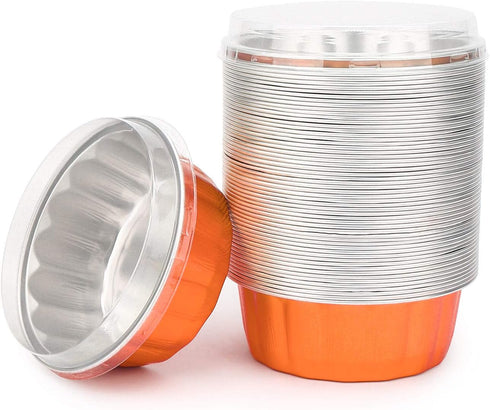 Beasea 50 Pack 8 oz Disposable Ramekins for Baking, Aluminum Foil Cups with Lids, Orange