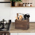 Wooden Kitchen Utensil Caddy with 2 Compartments, Rustic Holder for Kitchen Countertop, Wood Organizer Box