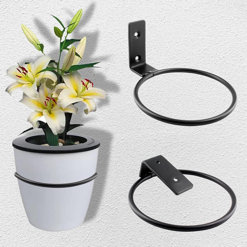 Jiozermi 2 Pack 6 inch Set Flower Pot Holder Ring, Flower Pot Holder Ring Wall Mounted Wall Mounted Metal Planter