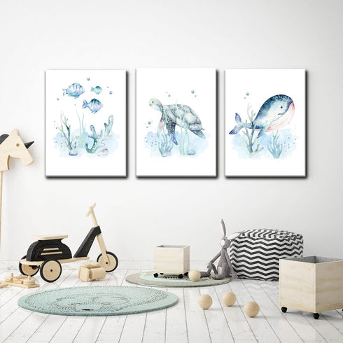Set 3,Bedroom 16x24in Wodkwq Ocean Nursery Canvas Wall Art,Nursery Wall Decor,Kids Bathroom Decor,Under The Sea