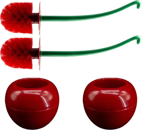 Cherry Toilet Brush Set, Cute Standing Toilet Bowl Brush and Holder, Long Handle, Pack of 2, Red