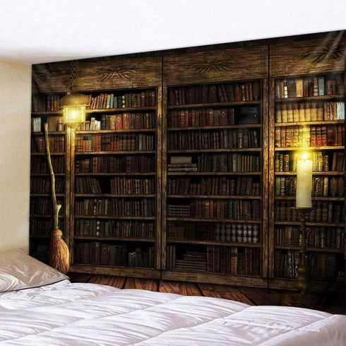 Kanora Vintage Bookshelf Wall Hanging - Study Room Picture Tapestry Retro Bookshelf Wall