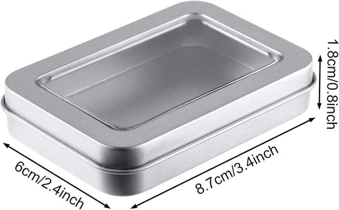 8 Pieces Tin Box Metal Tins with Lids, Clear Top, Mini Portable Storage Case for Home Candles, Gifts, 3.4x2.4x0.8 Inch,