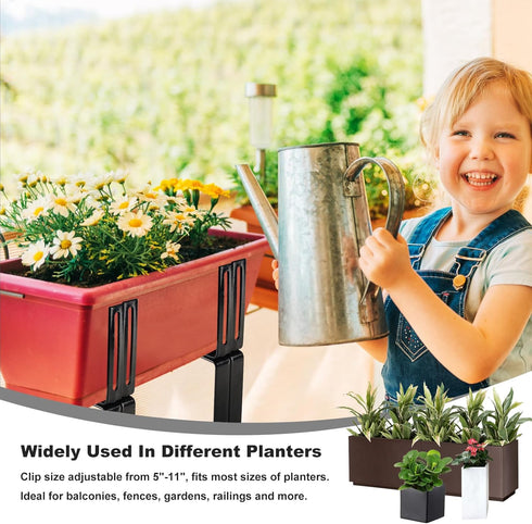 Deck Railing Planter Stand, Retractable Balcony Plant Holder for Window Box Planter, Handmade Steel Rectangular Flower