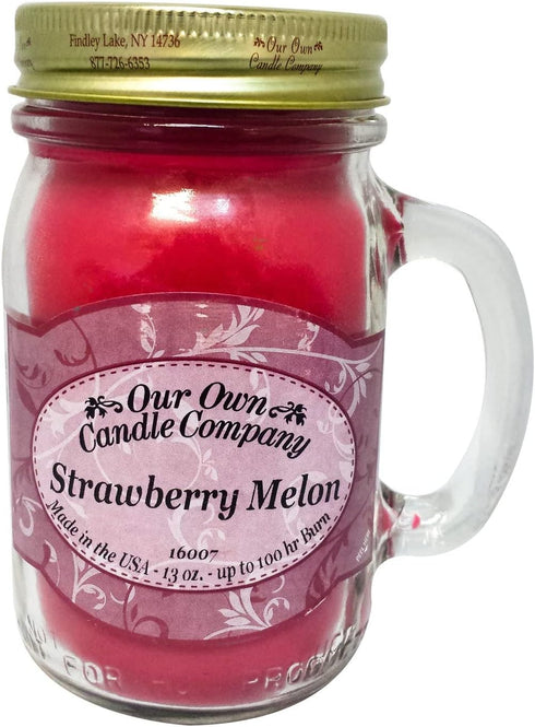Our Own Candle Company Strawberry Melon Scented Mason Jar Candle, 100 Hour Burn Time, Made in The USA, 13 Ounces