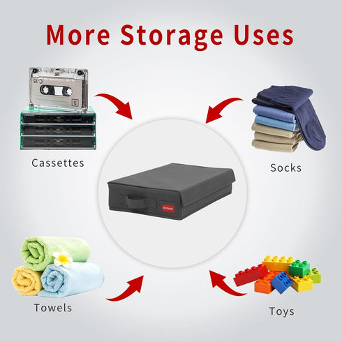 Minimalist Storage Box (Cassette Tape), Stackable with Lid, Holds 96 Cassettes, 16.34x9.25x3.4 Inches - Grey, 2 Count