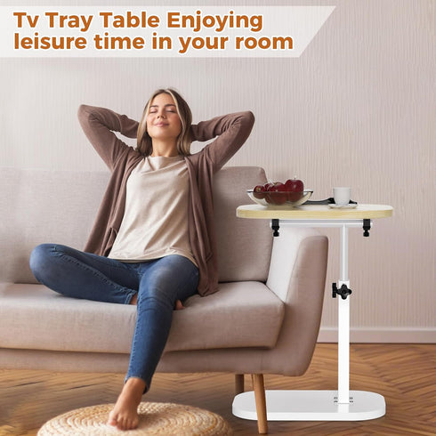 EGCUQ 360 C Shaped TV Tray Adjustable Height, Snack Couch Table - Swivel TV Table for Eating and Laptops