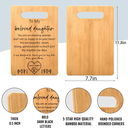 Birthday Gift for Daughter from Mom, Daughter Gifts Kitchen Cutting Board to My Daughter Mothers Day Wedding Gifts for Beloved Daughter Christmas Gift from Mother for Best Daughter Cutting Board