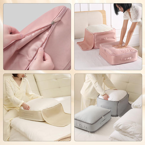 Ultra Space Saving Self Compression Organizer - Heavy Duty Moving Bags for Comforters, Clothes, Blankets (Pink, L)