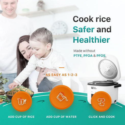 EMSON 4 (8 Rice Robot Rice Cooker Family Size Cup Uncooked Cups Cooked) Electric Rice Maker | PFAS-Free Ceramic