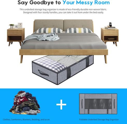 Onlyeasy Foldable Underbed Bags 2 Pack, Breathable Zippered Organizer for Blankets Clothes with Clear Window