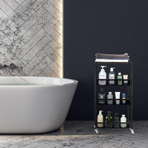 4 NANANARDOSO Tier Slim Storage Cart, Shelving Unit for Small Space, Rolling Storage Cart with Wooden Top and Metal