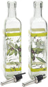 CEDAR HOME Olive Oil Bottle Set - Glass Dispenser Vinegar Cruet 17oz with Stainless Steel Pourer Spout, Green