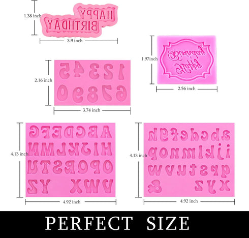 Letter Chocolate Molds, 5 Pack Fondant Silicone Happy Birthday Mold for Cake Decoration and Parties