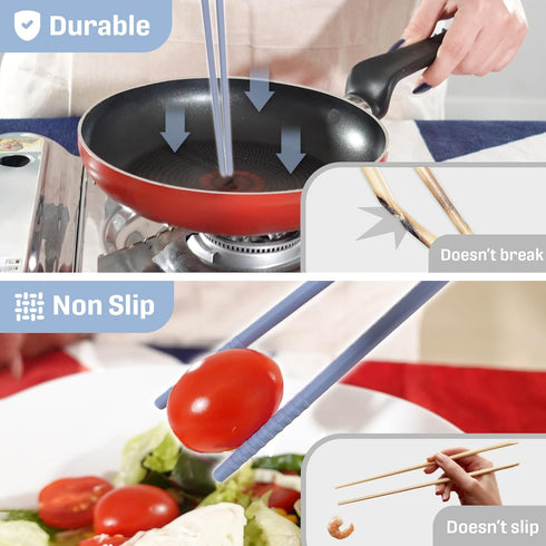 Reusable Long Silicone Cooking Chopsticks with Spoon, 12 Inches, Dishwasher Safe, BPA-free, Pastel Color