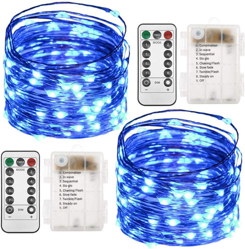 Twinkle Star 2 Pack Christmas Blue Fairy Lights, Battery Operated, 66 ft 200 LED String Lights with Remote Control