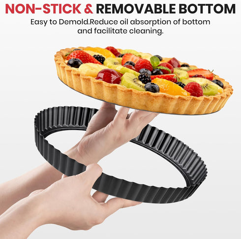 Kit,9 Inch Tart Pan Tart Pans with Removable Bottom,Non-stick Fluted Quiche Pan with Silicone Crust Shaper,Pie