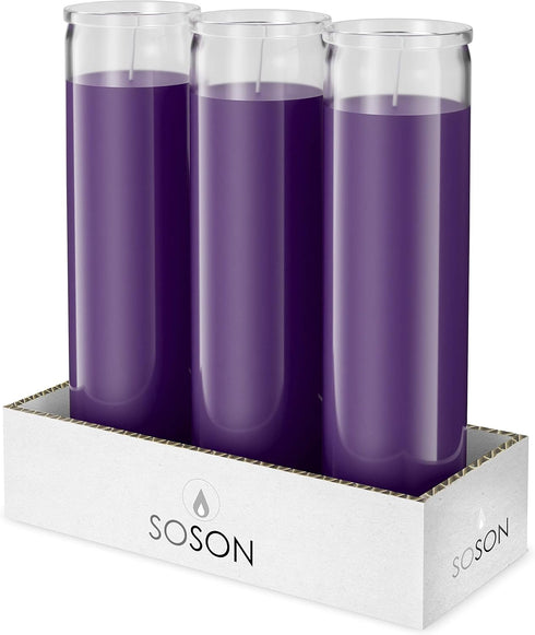 Simply Soson 2x8 inch Purple Devotional Candles in Glass Jar, 3 Pack, 90 Hours, Tall Pillar Candles