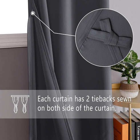 DWCN Blackout Curtains for Bedroom & Living Room, Thermal Insulated Light Blocking Drapes with Tiebacks, 42 x 54