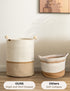 StorageWorks 72L Cotton Rope Laundry Basket with Wooden Beads Handles, Woven Storage for Clothes, White & Khaki