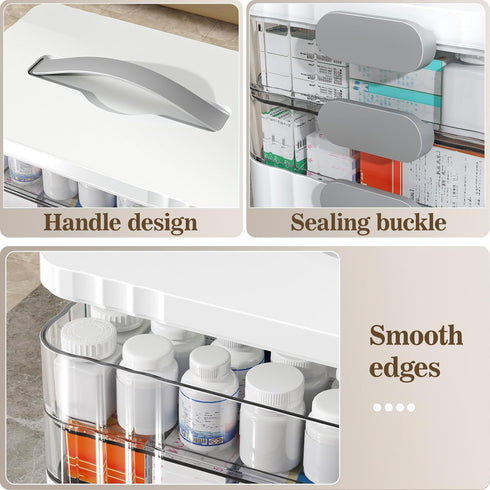 3-Tier ARSTPEOE Medicine Organizer - Portable Medicine Cabinet with Plastic Handle, Multipurpose Medical Box, Pill
