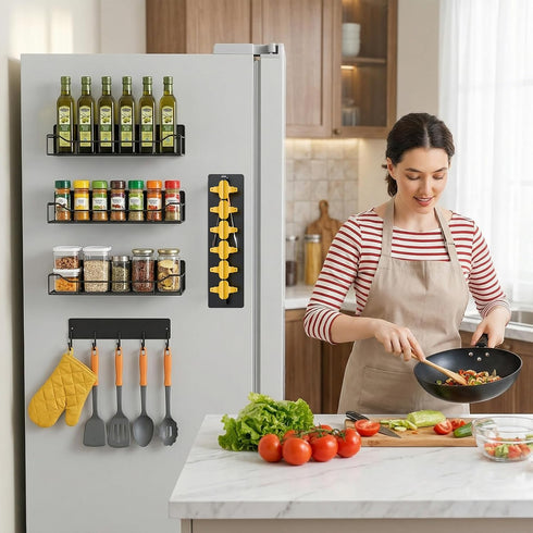 FancyMule 5 Pack Magnetic Spice Rack for Refrigerator, Magnetic Fridge Organizer Shelves, Strong Magnetic Hold, No