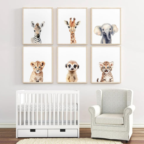 Joocrise Set 6 12x16 Inch Safari Nursery Wall Art Decor of Baby Animal Wall Art Kids Canvas Wall Art Safari Nursery