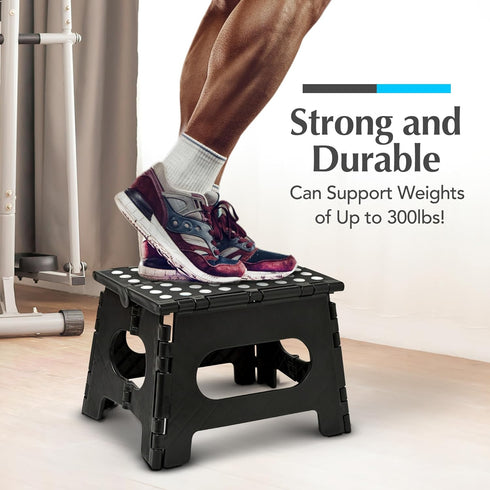 Handy Laundry Folding Step Stool - Collapsible Stool for Adults & Kids, Great for Kitchen, Bathroom, or Bedroom (Black
