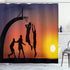 Ambesonne Teen Room Shower Curtain, Boys Playing Basketball at Sunset, 69" W x 70" L, Dark Coral Black Yellow