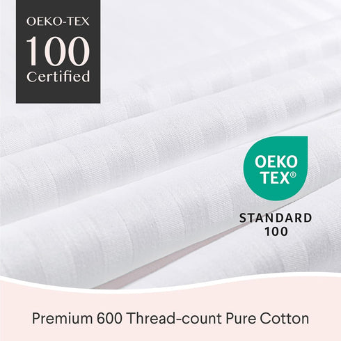 FAUNNA 600TC 100% Cotton Pillow Protectors - Queen Size (20x30), 4 Pack, Oeko-TEX Certified, White