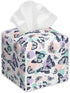OHEGBXE Tropical Butterflies Tissue Box Holder,Colorful Splash Dots Cube Tissue Box Cover Holder,Leather