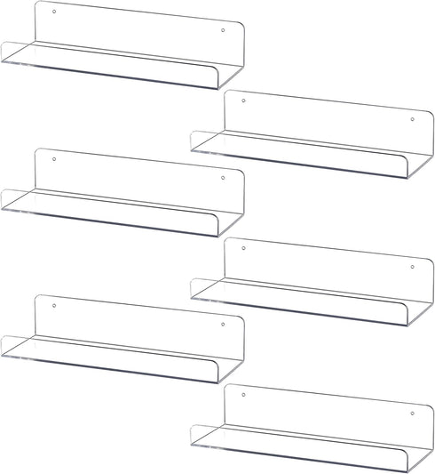 Sooyee 6 Pack Floating Shelves,15 Inch Acrylic Shelves Floating Bookshelf,Funko Pop Display