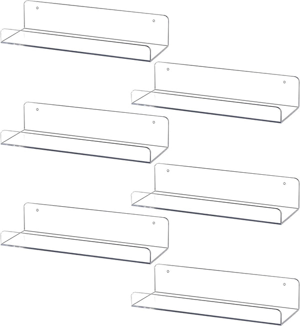 Sooyee 6 Pack Floating Shelves,15 Inch Acrylic Shelves Floating Bookshelf,Funko Pop Display