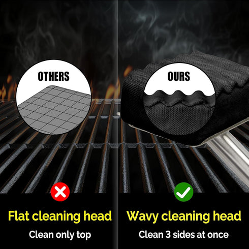Bristle-Free Grill Brush Upgraded Aramid Fiber Wavy Pad. Safe for Cast Iron, Porcelain, Weber Gas & Charcoal Grills.