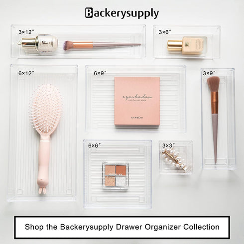 Backerysupply Clear Plastic Drawer Organizer Tray for Vanity Cabinet (Set of 8)