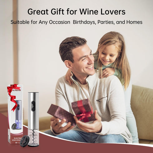 Rechargeable Wine Opener by ELMWAY, Electric Wine Bottle Opener with Foil Cutter, LED Light and Stainless Steel Shell