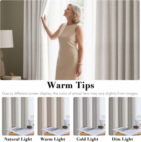H.VERSAILTEX 96 Inch Long Linen Blackout Curtain for Bedroom/Living Room, Thermal Insulated Grommet Drapes, Heather