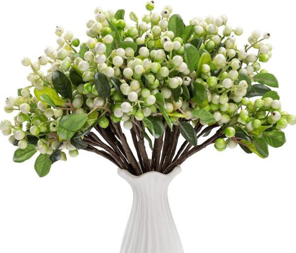 SHACOS Artificial White Berry Stems 20 PCS Pack Fake Berries Branches Spray
