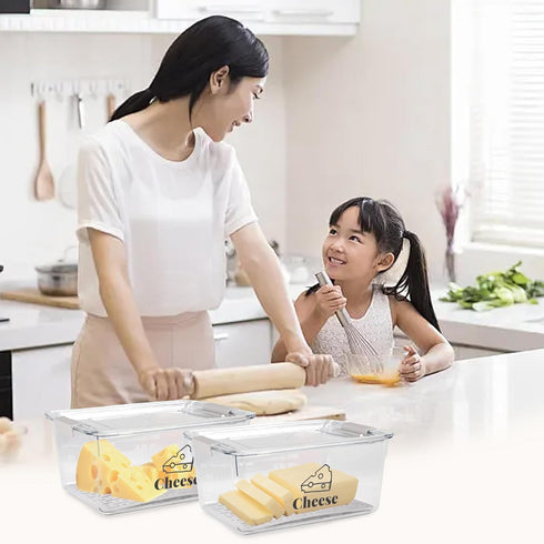 Yomjarl 3 Pack Cheese Container Airtight with Draining Basket Cream Block Cheese Sliced Cheeses Box with Lid Saver