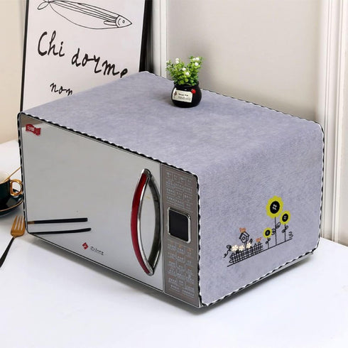 Grey Microwave Oven Cover - Dust and Oil Proof Cotton Linen Waterproof Fabric Cloth, Decorative Kitchen Appliance Cover