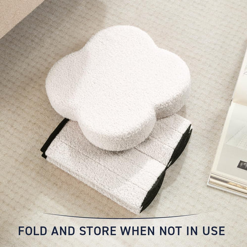 12" Inch Ornavo Home White Boucle Storage Ottoman Cube Flower-Shaped Footstool with Hidden Storage, Faux Teddy Fur Foot