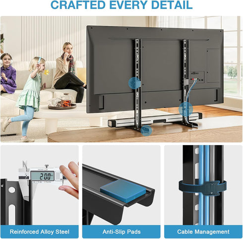 YOMT 20-75 Inch 110lbs, 800x600mm, Universal Table Top TV Stand for Flat Curved TVs, Height Adjustable TV Legs