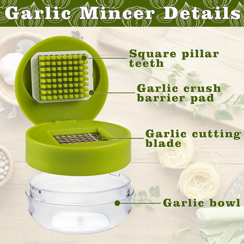 Nokiils 2 Pcs Garlic Press Stainless Steel, Garlic Mincer Crusher with Peeler and Cleaning Brush, Garlic Chopper Mini
