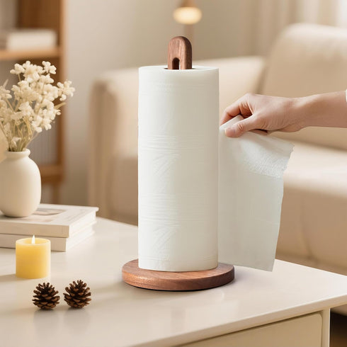 Countertop, KitchLife Acacia Wooden Paper Towel Holder Fits Jumbo Rolls, Freestanding Dark Wood Paper Towel Stand