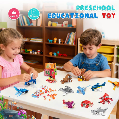 PEACEJOUNEY 24-piece Set, Valentine's Day Gift Ocean Life Building Blocks, Suitable for Boys and Girls - Valentine's