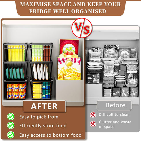 6 Pack 7 Enhanced Leak-Proof Bottom - Freezer Organizer Bins Stackable Deep Freezer Organizer Bins for Cu.FT Small