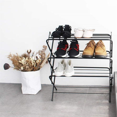 4-Tier Zenree Shoe Rack Holder/Shelf Organizer, Matte Black - Stackable Storage Corner Racks, Perfect for Cabinet