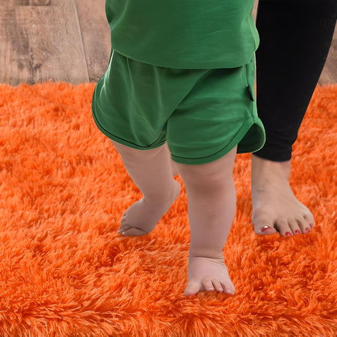 Soft Runner Rugs for Bedroom Hallways, 2x6 Orange Fluffy Shag Throw Area Rug Non Slip for Bedside Dorm Living Room