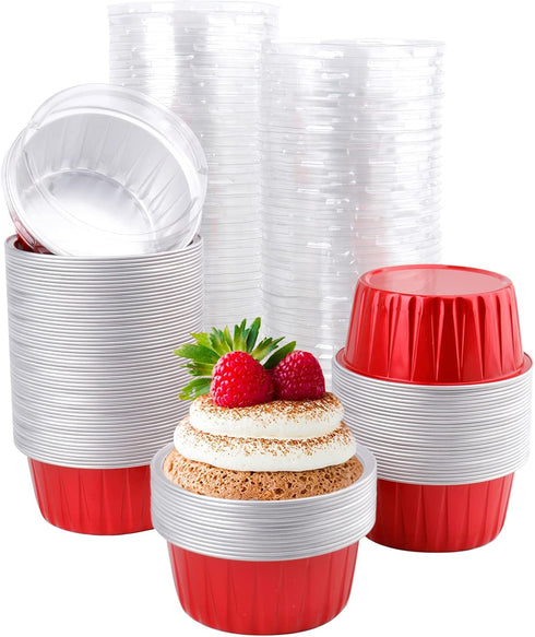 DEAYOU 100 Pack Cupcake Baking Cups, Tart Pie Tin Pan Holder for Pudding, Party, Wedding, Oven Freezer Safe (Red)