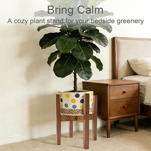 Lissomballon 8-12 Inch Natural Bamboo Plant Stand Indoor, Adjustable Plant Shelf Indoor Fits Pots, Mid Century Modern